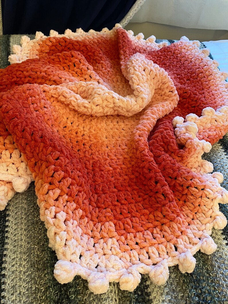 Crochet Baby Blanket, Crochet Round Blanket, Crochet Pom Pom Edge Blanket Etsy