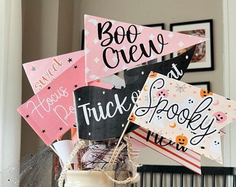 Pink Halloween Pennant Flags: Spooky Party Decor (Digital Download)