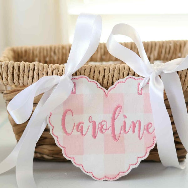 Embroidered Valentine's Day Basket Tag Monogrammed Preschool Kindergarten Keepsake Grandmillennial Valentine