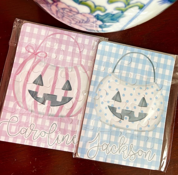 Personalized Halloween puzzles Boo Basket ideas for kids stuffers Custom puzzle Spooky gift for children grand millennial pink blue pastel