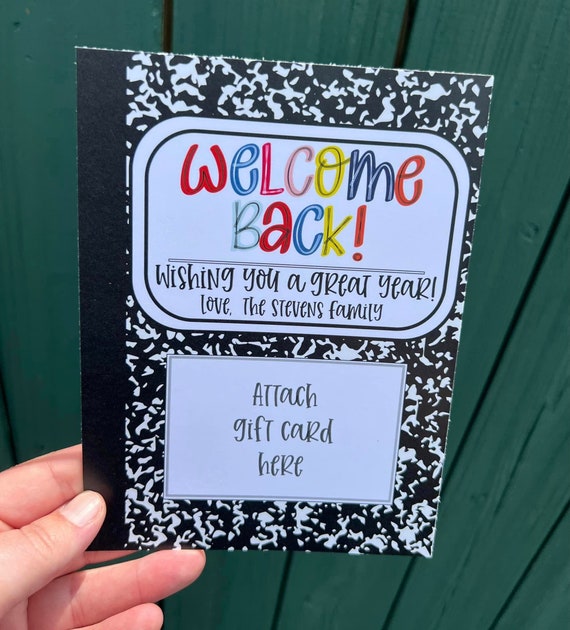 Back to school teacher printable giftcard holder Compostition book Cute teacher gift Teacher giftcard digital Loaded Tea gift card First day