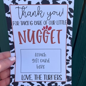 Teacher appreciation printable gift tag gift card holder Thank you for taking care of our little nugget gift first day school Christmas