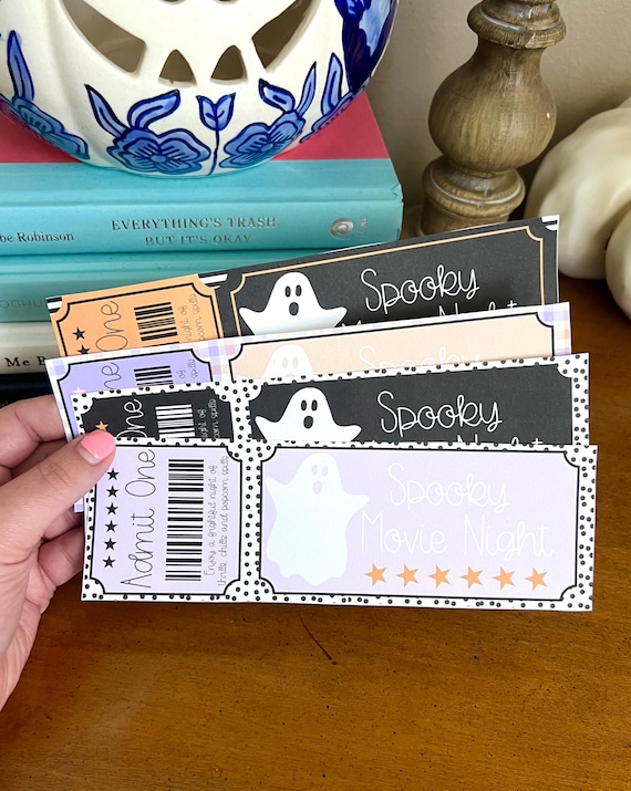 Spooky Movie Night Party Printable Tickets Boo Basket Instant download Halloween Canva