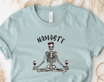 Skeleton Yoga Shirt, Namaste Halloween Shirt, Funny Halloween Skeleton Shirt, Meditation Shirt, Yoga Lover Shirt, Wine Shirt, Fitness Shirt