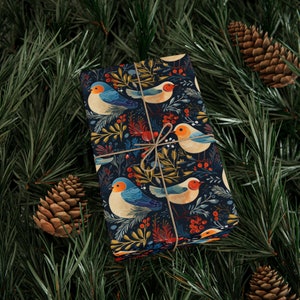 Christmas Wrapping Paper, Bird Wrapping Paper, Christmas Gift Wrap. Cute Christmas Wrapping Roll