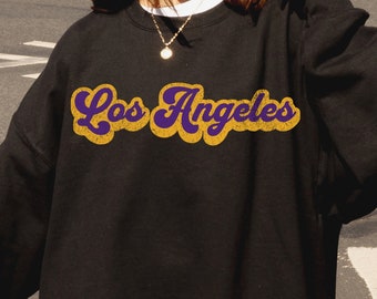 Vintage rare Los Angeles Lakers NBA boxy sweat grand Los Angeles Lakers brode pull LA Lakers equipe de basket ball ras du cou taille L Etsy France