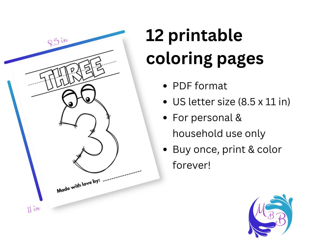 Kids Numbers and Counting Printable Coloring Pages - Etsy