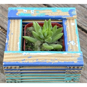 Mini Square Wood Plant Basket | Hanging Orchid Succulent Planter | Reclaimed Wooden Jardiniere | Fits 2 Inch Nursery Pot