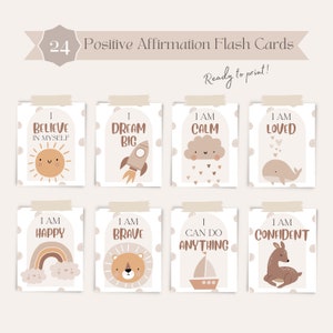 Afirmación positiva Tarjetas flash imprimibles Imágenes de estilo boho para niños Mindfulness Recursos preescolares para niños pequeños Materiales Montessori