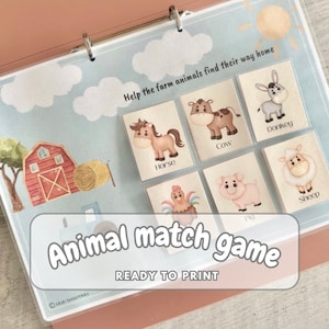 Animal Matching Game Printable Preschool Activity Toddler Resources Homeschool Materials Montessori Quiet Activity for Kids Early Learning