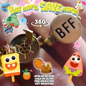 Cartoon Sponge BFF Spinning Rings | Bestseller | 2-5 Day Delivery US | Spinning or Non | Gold or Silver Customizable Exquisite Gift Wrapping