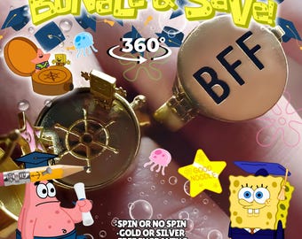 Cartoon Sponge BFF Spinning Rings | Bestseller | 2-5 Day Delivery US | Spinning or Non | Gold or Silver Customizable Exquisite Gift Wrapping