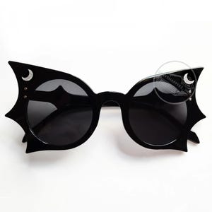 Handmade Bat Sunglasses: Holo Glitter Moons, Goth Festival Rave