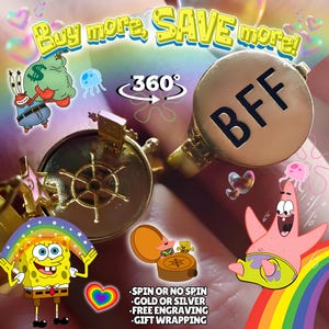 Cartoon Sponge BFF Spinning Rings | Bestseller | 2-5 Day Delivery US | Spinning or Non | Gold or Silver Customizable Exquisite Gift Wrapping