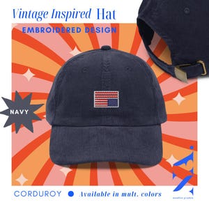 Embroidered Upside Down American Flag Corduroy Hat