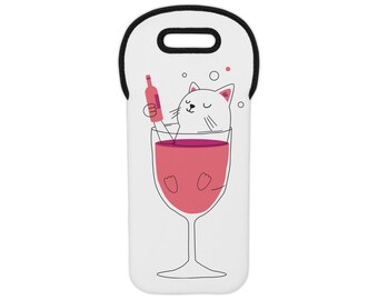 Bolsa de neopreno para transportar botellas con forma de gato en una copa de vino
