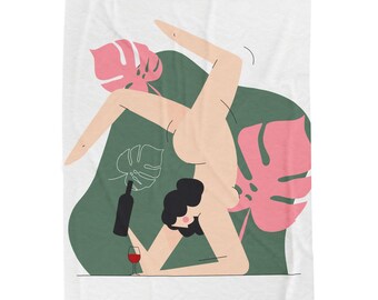 Manta de terciopelo con figura desnuda Wine & Chill / Arte botánico abstracto