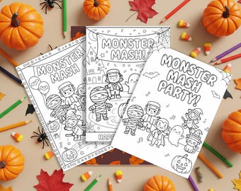 Halloween Coloring Pages, Kids Monster Mash Party Printable — Instant Download, Set of 3 | H101