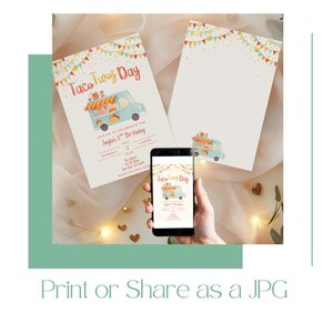 Taco Twosday Invitation, Taco Truck Invite, Mexican Fiesta, Second Birthday, Taco Theme Party, 2 Year Old Pastel Invite, 5x7 Canva Template image 8