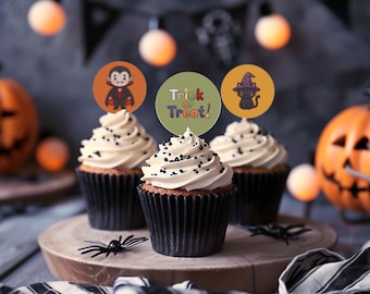 Halloween Cupcake Toppers, Kids Monster Mash Party Printable — Instant Download, 2 Sizes Included, H101