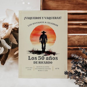 Vaquero 50th Birthday Invitation, Cowboy Birthday, Rodeo Theme, Mens Birthday Invite, Mexican Fiesta, 50th Birthday Idea, 5x7 Canva Template image 3