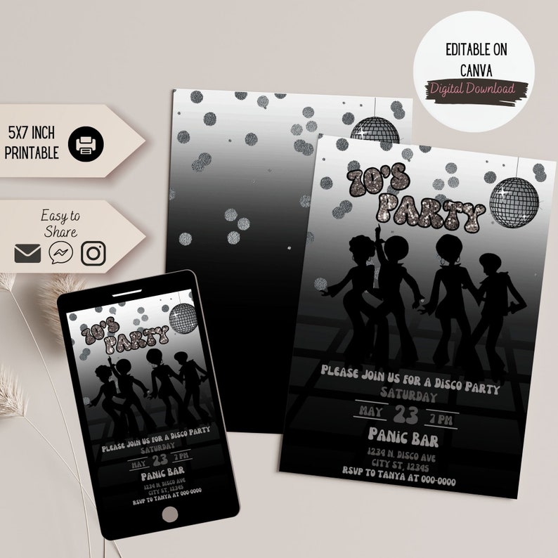 70's Party Invitation | Disco Party Invitation Template | Retro 70's ...