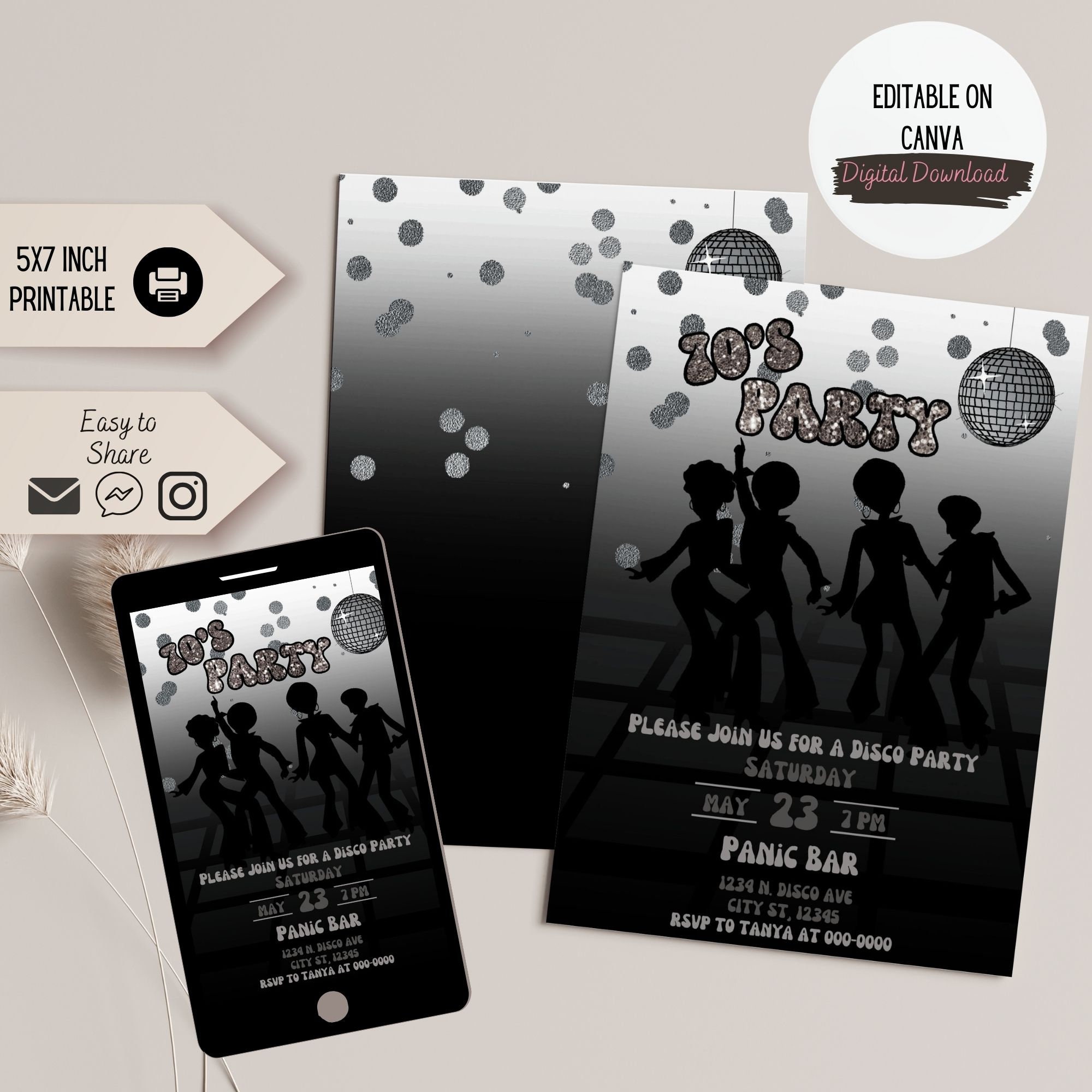 70's Party Invitation | Disco Party Invitation Template | Retro 70's ...