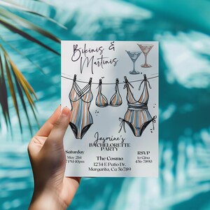 Bikinis and Martinis Bachelorette Invitation, 5x7 Invite, Martini Party Theme, Retro Bachelorette Party Template Edit on CANVA, B104