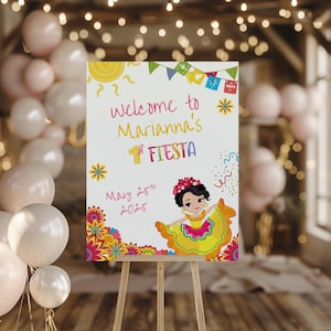 First Fiesta Welcome Sign, Girl&#39;s 1st Fiesta Birthday Sign, Mexican Theme Party Decor, Papel Picado Welcome Poster, Canva Templates, A101