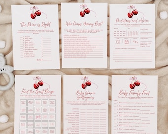 She&#39;s the Cherry on Top Baby Shower, 24 Games, Baby Prediction Card, Who Knows Mommy, Guest Bingo, Diaper Raffle, 5x7 Printable Bundle, L111