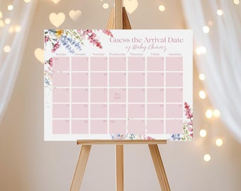 Wildflower Guess the Due Date Sign, Baby Shower Game, Birthday Prediction Calendar, Baby in Bloom Sign, Birth Date, Sign Canva Template L124