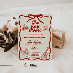 The Last Rodeo, Cute Pink & Beige Bachelorette Invitation, Cowgirl Bach, Western Bachelorette, Texas Bach, Itinerary, Canva Template