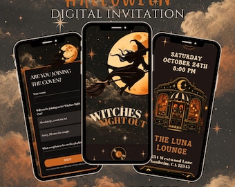 Witches Night Out Website Invitation, Adult Halloween Girls Night Canva Template