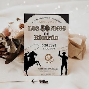 Vaquero 50th Birthday Invitation, Rodeo Theme, Cowboy Birthday, Mens Birthday Invite, Mexican Fiesta, 50th Birthday Idea, 5x7 Canva Template image 2