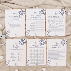 Lot de jeux pour baby shower, voici le fils, bingo pour baby shower, prix correct, téléchargement immédiat, prédiction de bébé, imprimable 5 x 7, L104