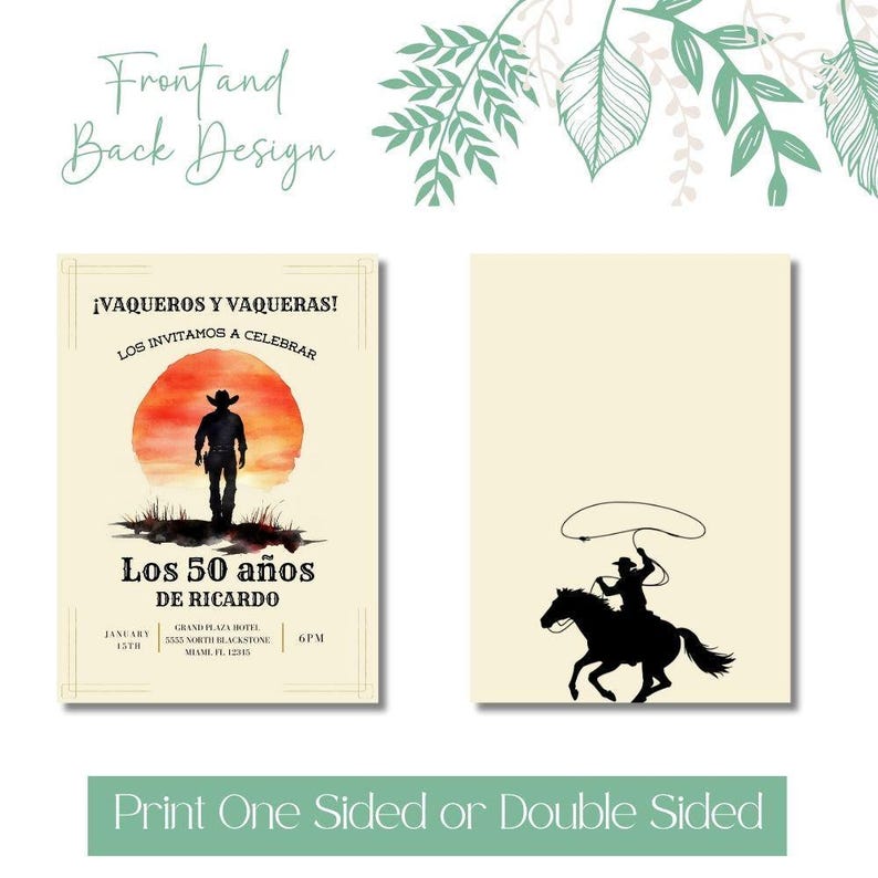 Vaquero 50th Birthday Invitation, Cowboy Birthday, Rodeo Theme, Mens Birthday Invite, Mexican Fiesta, 50th Birthday Idea, 5x7 Canva Template image 9