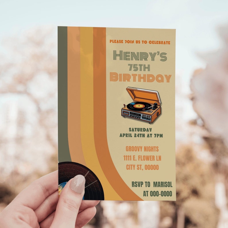 75th Birthday Invitation 70's Invitation Template 70's Style 75th ...