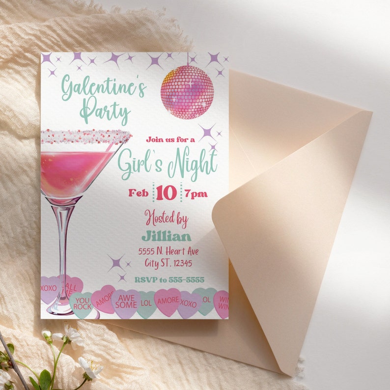 Disco Party Invitation Galentine's Party Valentine Cocktail Party