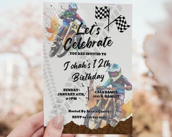 Editable Boys' Motorcross Kids Birthday Invitation - 5x7 | Dirt Bike Adventure Party Invite | Editable CANVA