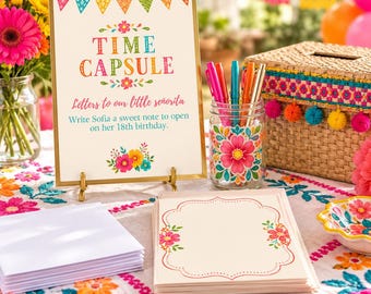 Time Capsule Sign, Time Capsule Box, Fiesta First Birthday Letters To Baby Note Card, Editable Canva Template U101