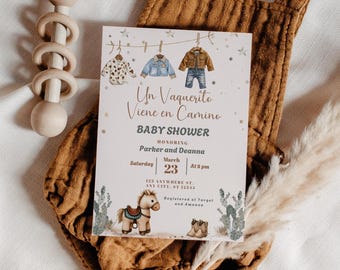 Un Vaquerito babyshower, uitnodiging babyshower jongen, cowboy uitnodigen, bewerkbare 5 x 7, landbouwhuisdieren hobbelpaard, canvas bewerkbaar, L123