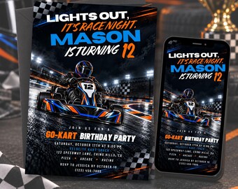 Go Kart Birthday Invitation Editable Template, Tween Boy Racing Birthday Invite, Race Car Party, 5x7 + Mobile Invitation