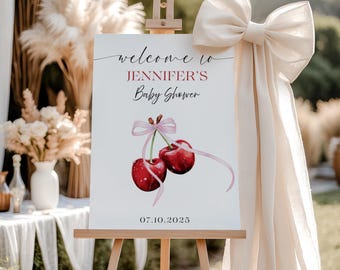 She&#39;s the Cherry on Top Welcome Sign, Cherry Welcome Sign, Coquette Cherry Decor, Baby Shower Sign, Welcome Poster, L111
