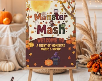 Halloween Welcome Sign, Kids Monster Mash Party Sign — Editable Canva Template, 2 Sizes Included | H101