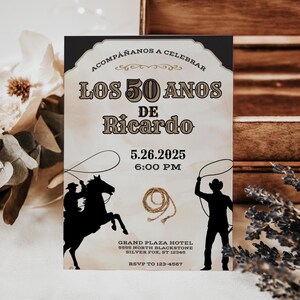 Vaquero 50th Birthday Invitation, Rodeo Theme, Cowboy Birthday, Mens Birthday Invite, Mexican Fiesta, 50th Birthday Idea, 5x7 Canva Template image 3