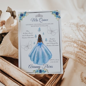 Blue Quinceañera Invitation Template, 15 Anos, Customizable Light Blue Quince Invite, Digital Download 15th Birthday Invite, Edit on CANVA