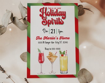 Invito per cocktail party di Natale / Cocktail di Natale / Invito per cocktail retrò / 5x7 pollici - Modificabile su Canva