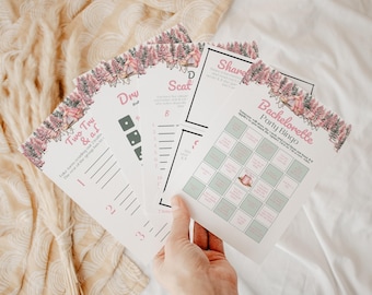 Pink Camp Bachelorette Game Bundle, Sage Camp Theme Bach Games, Scavenger Hunt, Drinking Games, Bachelorette Bingo 5x7 Printable Games, B103
