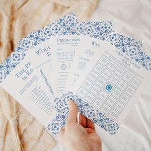 Paquete para baby shower "Cielito Lindo", 24 juegos, tarjeta de predicción para el bebé, Quién sabe quién es mamá, bingo para invitados, rifa de pañales, paquete imprimible de 13x18 cm, L112