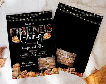 Friendsgiving Printable Invitation | Fall Gathering Invitation - Double sided Option and Editable on Canva